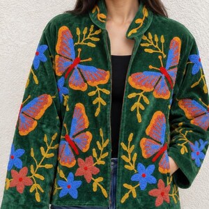 Suzani Velvet Embroidered Jacket – Handmade Indian Boho Coat, Vintage Style Festival Jacket, Women’s Ethnic Embroidered Outerwear MG111
