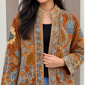 Suzani Velvet Embroidered Jacket – Handmade Indian Boho Coat, Vintage Style Festival Jacket, Women’s Ethnic Embroidered Outerwear MG107