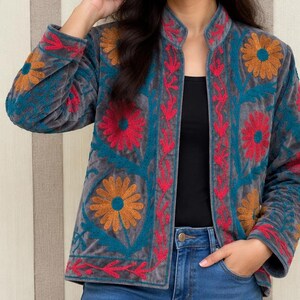 Suzani Velvet Embroidered Jacket – Handmade Indian Boho Coat, Vintage Style Festival Jacket, Women’s Ethnic Embroidered Outerwear MG79