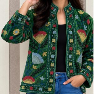 Suzani Velvet Embroidered Jacket – Handmade Indian Boho Coat, Vintage Style Festival Jacket, Women’s Ethnic Embroidered Outerwear MG92