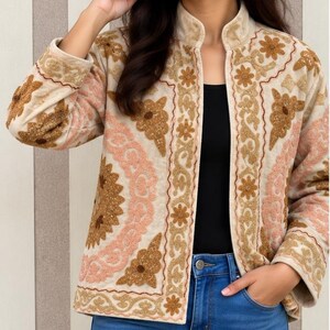 Suzani Velvet Embroidered Jacket – Handmade Indian Boho Coat, Vintage Style Festival Jacket, Women’s Ethnic Embroidered Outerwear MG88