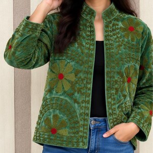 Suzani Velvet Embroidered Jacket – Handmade Indian Boho Coat, Vintage Style Festival Jacket, Women’s Ethnic Embroidered Outerwear MG86