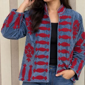 Suzani Velvet Embroidered Jacket – Handmade Indian Boho Coat, Vintage Style Festival Jacket, Women’s Ethnic Embroidered Outerwear MG73
