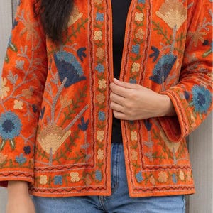 Suzani Velvet Embroidered Jacket – Handmade Indian Boho Coat, Vintage Style Festival Jacket, Women’s Ethnic Embroidered Outerwear MG95