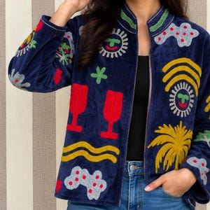 Suzani Velvet Embroidered Jacket – Handmade Indian Boho Coat, Vintage Style Festival Jacket, Women’s Ethnic Embroidered Outerwear MG81