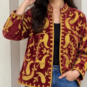 Suzani Velvet Embroidered Jacket – Handmade Indian Boho Coat, Vintage Style Festival Jacket, Women’s Ethnic Embroidered Outerwear MG74