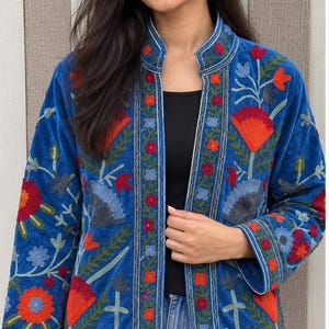 Suzani Velvet Embroidered Jacket – Handmade Indian Boho Coat, Vintage Style Festival Jacket, Women’s Ethnic Embroidered Outerwear MG103
