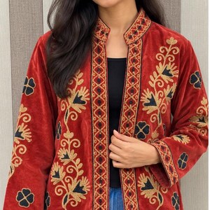 Suzani Velvet Embroidered Jacket – Handmade Indian Boho Coat, Vintage Style Festival Jacket, Women’s Ethnic Embroidered Outerwear MG104