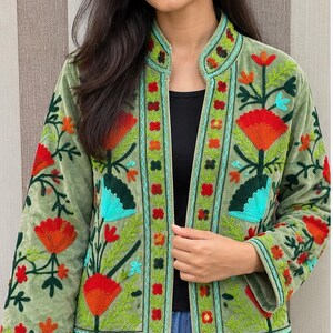 Suzani Velvet Embroidered Jacket – Handmade Indian Boho Coat, Vintage Style Festival Jacket, Women’s Ethnic Embroidered Outerwear MG97