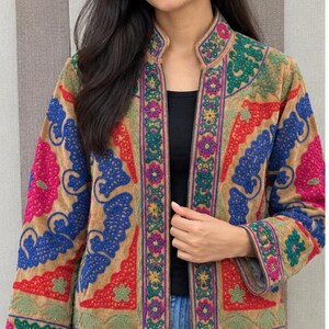 Suzani Velvet Embroidered Jacket – Handmade Indian Boho Coat, Vintage Style Festival Jacket, Women’s Ethnic Embroidered Outerwear MG106