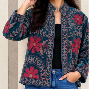 Suzani Velvet Embroidered Jacket – Handmade Indian Boho Coat, Vintage Style Festival Jacket, Women’s Ethnic Embroidered Outerwear MG89