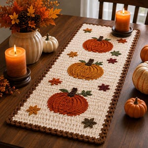 Mönster för virkad pumpa-bordslöpare, höstdekorationer, rustikt Thanksgiving-hem (PDF-mönster)