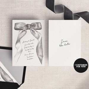 BEAU Save the date | bow save the date | Hand drawn design | bow trend | Illustrated pencil  wedding invite