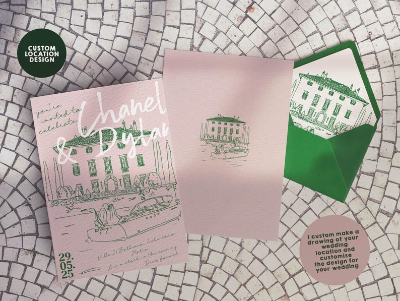 COMO Wedding Invitation Venue Illustration | Custom Sketch (Digital Files Only) image 2