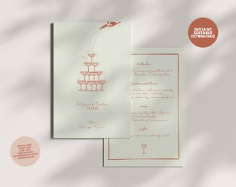 GOLDY INVITE | Instant download wedding or engagement invitation | unique editable event invite | printable save the date | illustrated