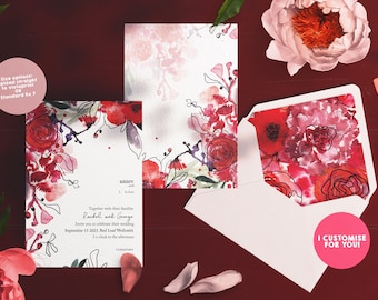 Invitación de boda floral AMARE / Diseño de acuarela dibujado a mano (Descarga digital)