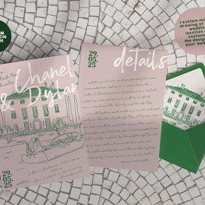 ADD-ON Card ONLY for Como | Hand illustrated wedding venue  | custom designed | Must have purchased Como Invite to buy this listing