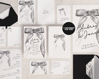 BEAU Hand Drawn Bow Wedding Invitation Suite (Digital Download)