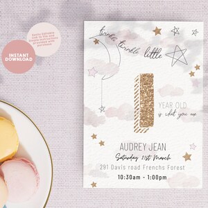 TWINKLE ONE Editable First birthday invitation | Instant download | twinkle star invite | first birthday invite | pink birthday invite