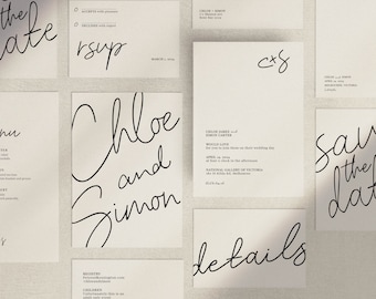 Minimalist neutral wedding bundle | CANVAS full suite | Modern wedding invitation | Natural wedding invitation | Cream white wedding invite