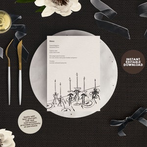 BOWIE MENU | Natychmiastowe pobranie menu z motywem kokardy | unikalny edytowalny szablon menu | menu kokardy do wydrukowania | menu ilustrowane ręcznie