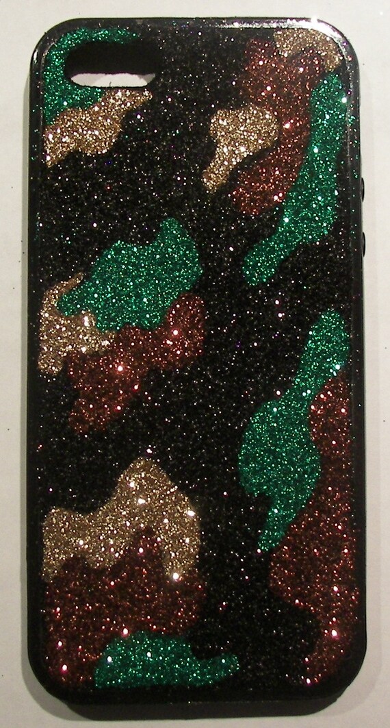 Items similar to Glitter Sparkly Camo iPhone 4/4S OR 5 Rubber Bumper