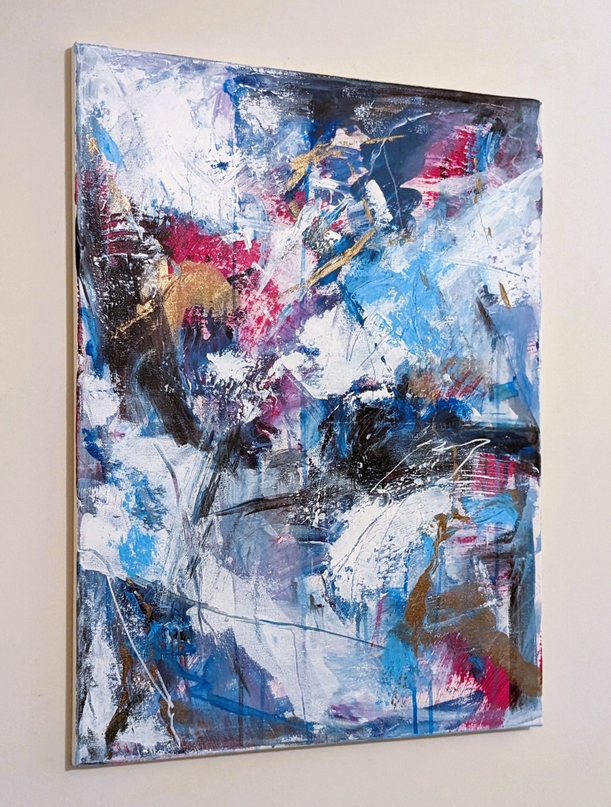 Abstract Canvas Painting Original Blue Acrylic Contemporary Modern