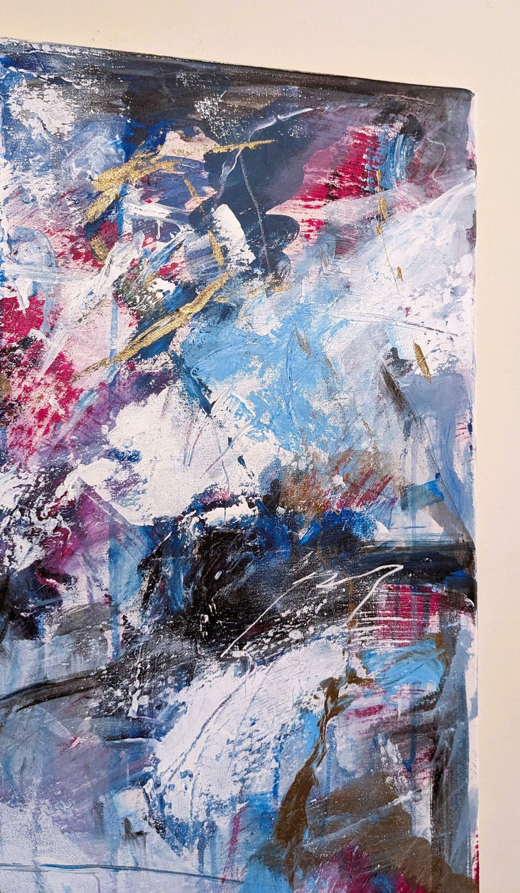 Abstract Canvas Painting Original Blue Acrylic Contemporary Modern