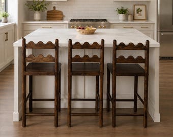 Chaise de bar en teck massif, tabouret de comptoir rustique, siège de cuisine fait main