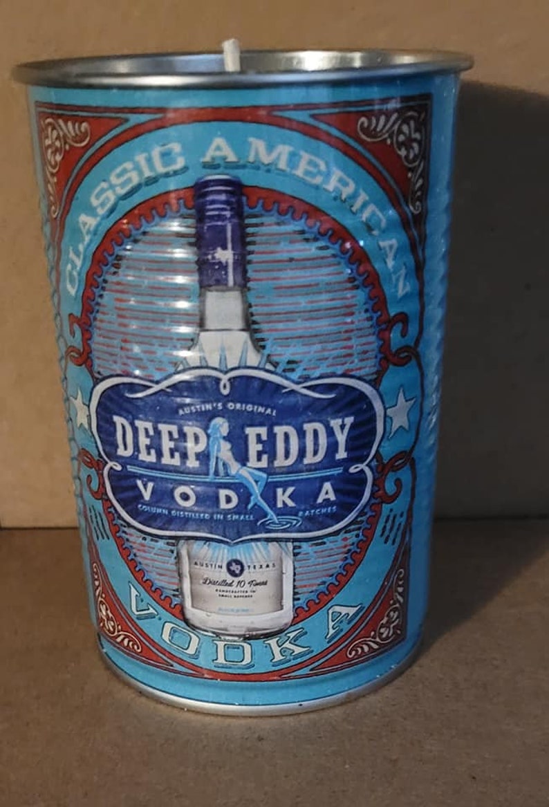 Soy Candle Leather Scent Deep Eddy Vodka Container