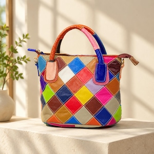 Bolso de hombro de piel con estampado floral colorido, bolso de mano hecho a mano con retazos, bolso bandolera con correa ajustable.