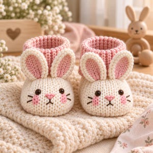 Bunny Booties Knitting Pattern | Newborn Baby Knit (PDF Download)
