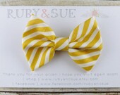 Fabric Bow Hair Clip, Mustard Yellow Candy Stripe, Bow Headband