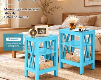 Nightstand Set of 2 – Modern Bedside Tables with Open Storage Shelves