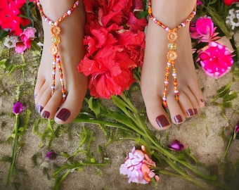 Bright Orange Flowers Barefoot Sandals