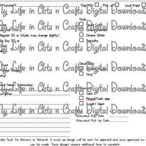 Digital Download of Custom Tumbler order Forms PDF