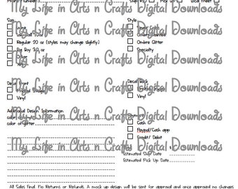Digital Download of Custom Tumbler order Forms PDF