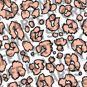 May include: A seamless pattern featuring a repeating design of peach-colored leopard spots on a white background. The spots are outlined in black and have a slightly fuzzy texture.