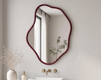 Wavy Organic Mirror, Freeform Bathroom Vanity Decor, Modern Statement Wall Mirror, Custom Size