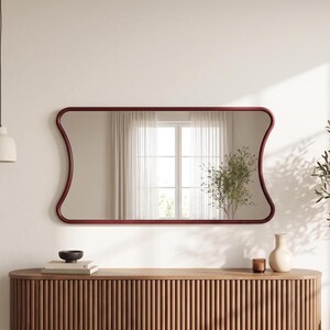 Butterfly Wall Mirror, Burgundy Curved Vanity, Horizontal Entryway Console Accent, Custom Size