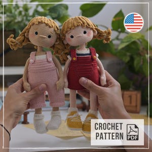 Schema per realizzare all'uncinetto una bambola amigurumi di Senya e Anuta. Simpatica bambola con vestito (PDF).