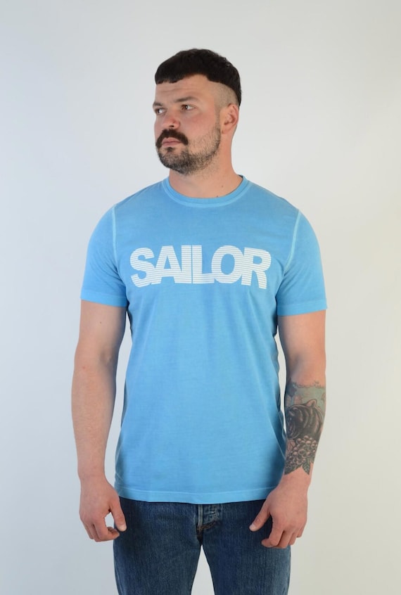 Dsquared2, Dsquared2 Men's Light Blue Cotton Dyed Sailor Print Tee Shirt Sz L Made in Italy