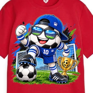Immagine PNG di un tifoso di calcio europeo, personaggio con pallone da calcio, design per sublimazione (download digitale)