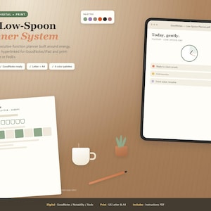 ADHD-planerare digital och utskrivbar | Odaterad planerare för exekutiv funktion | Low Spoon dagligen veckovis månadsvis | GoodNotes iPad PDF Letter A4