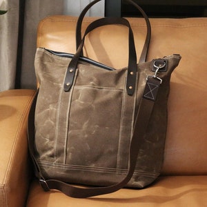 特大ジッパー付きトートバッグ - 厚手のワックスキャンバス製普段使いトート - ジャンボバッグ - ラップトップバッグ - アメリカ製 - 010170