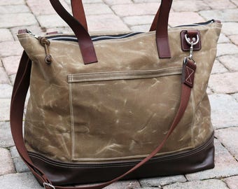 EXTRA LARGE zippered tote bag - heavy waxed canvas everyday tote - jumbo bag - handmade in USA - 010264