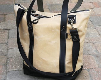 EXTRA LARGE zippered tote bag - heavy waxed canvas everyday tote - jumbo bag - laptop bag - made in USA - 010318