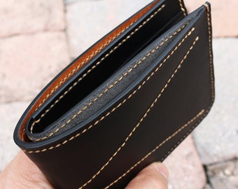 Hand Stitched Leather mens wallet - Veg tanned Leather - Black leather wallet - Italian Buttero leather  from Conceria Walpier - 010321