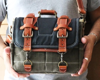 Petite Waxed Canvas Messenger bag - Horween leather accents - handmade by Alex M Lynch - 010260