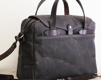 Large briefcase - 100% cotton Rugged Twill + Wickett & Craig Bridle Leather  - 010271